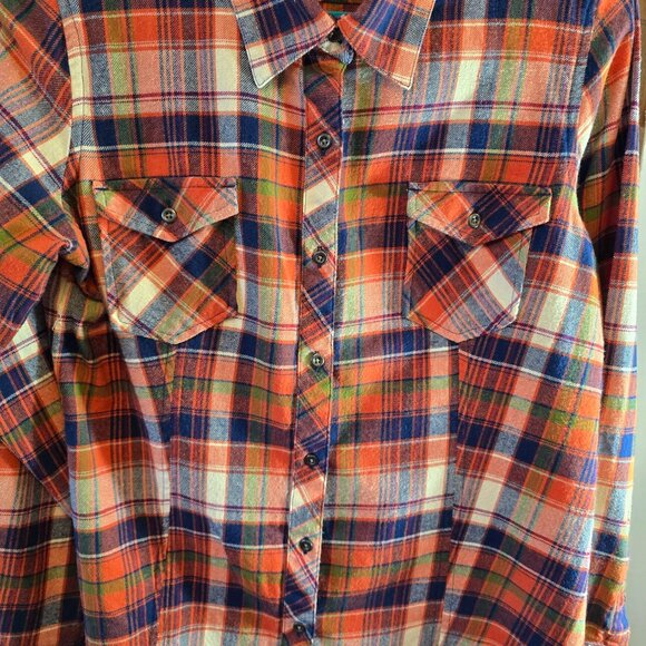 NATURAL REFLECTIONS 100% COTTON PLAID LONG SLEEVE SHIRT SIZE LARGE ORANGE BLUE - Picture 4 of 9